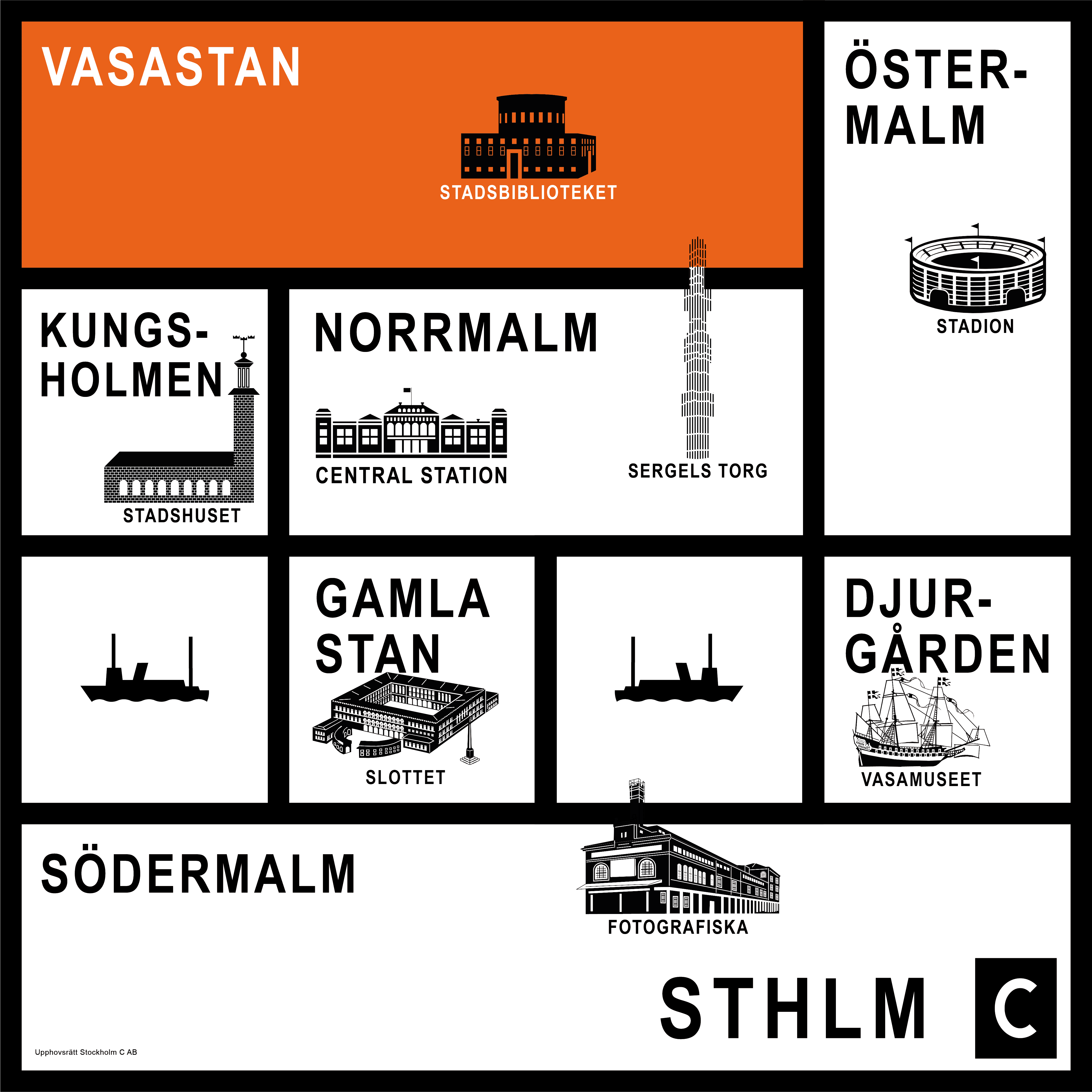 Sthlm C - 7 stadsdelar och 64 huvudgator