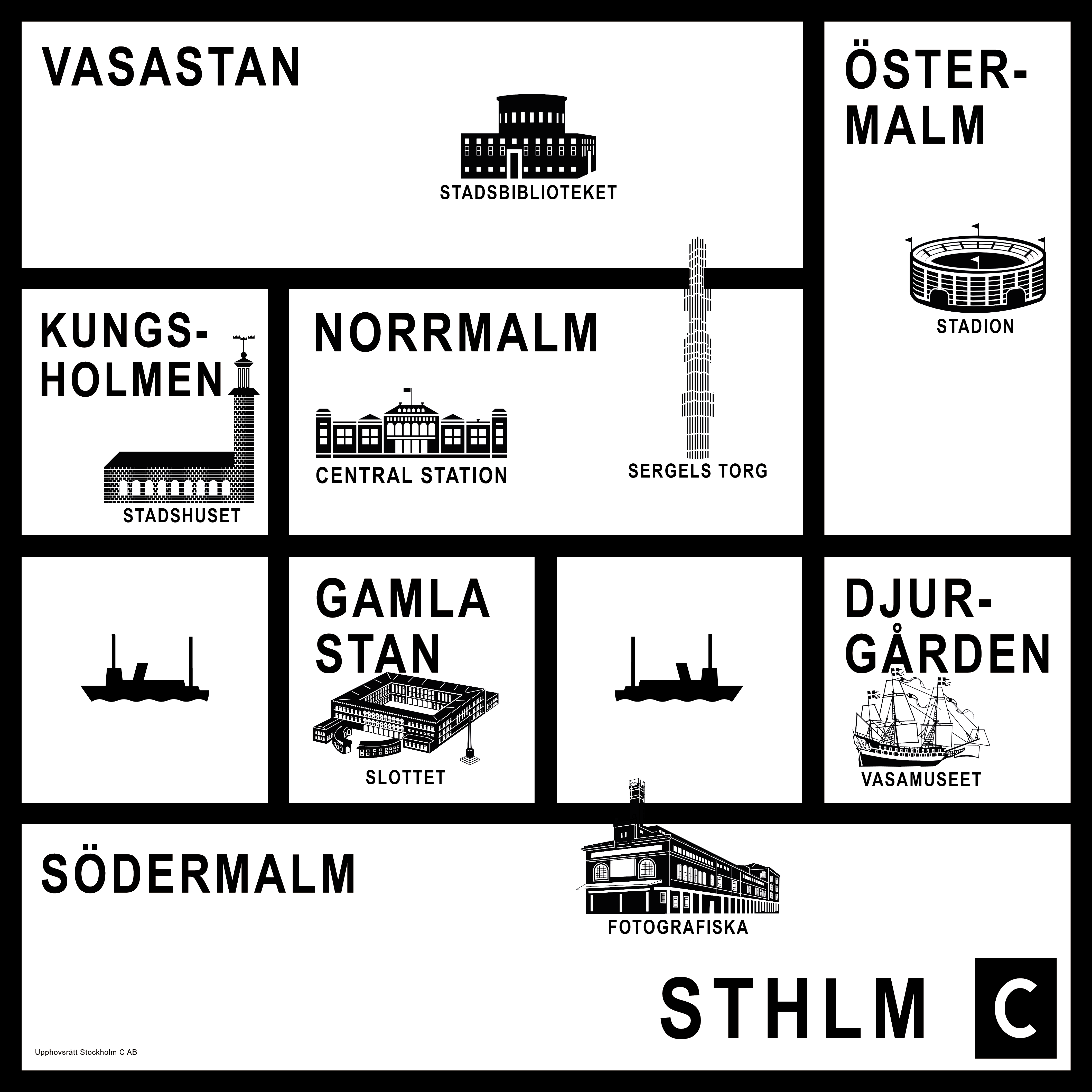 Sthlm C - 7 stadsdelar och 64 huvudgator